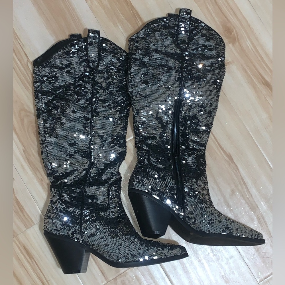 INC Women's Ipiriah Sequined Tall Cowboy Western Boots (Size 8)